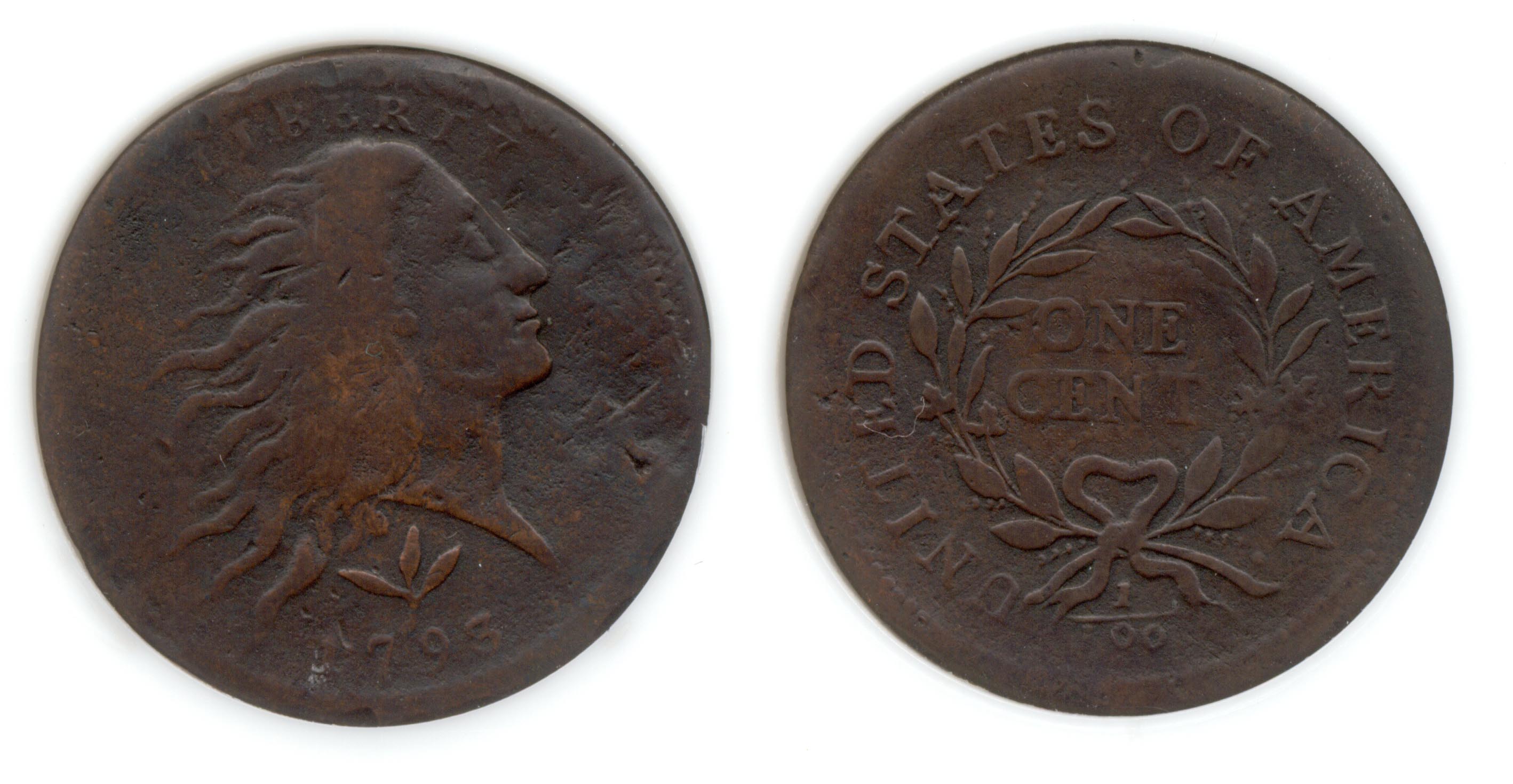 1793 Vine and Bars Wreath Large Cent PCI VF-20 Surface Damage