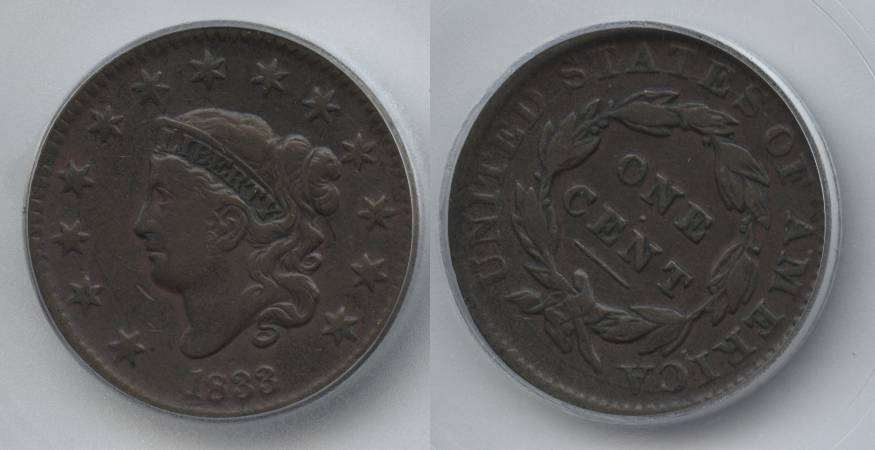 1833 Large Cent ICG VF-20