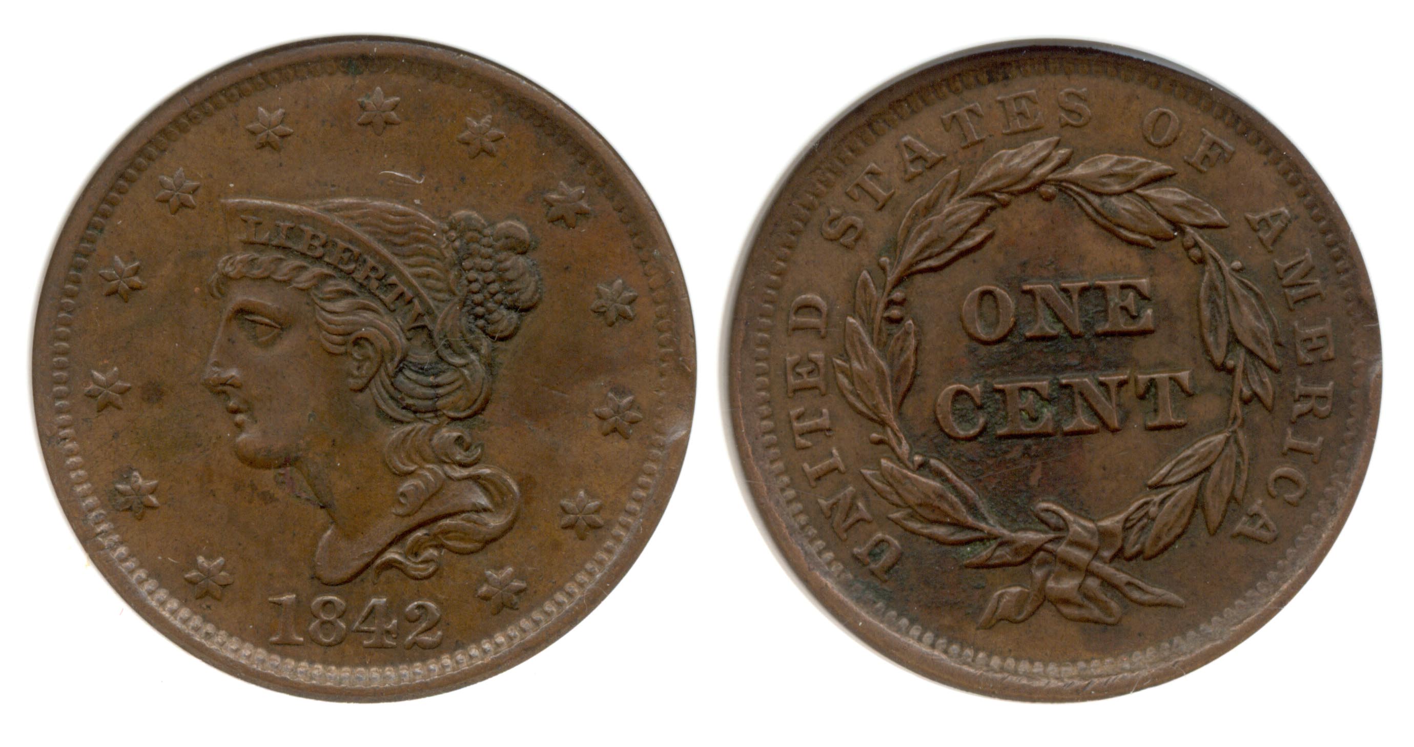 1842 Large Cent ANACS AU-50 Rim Clip