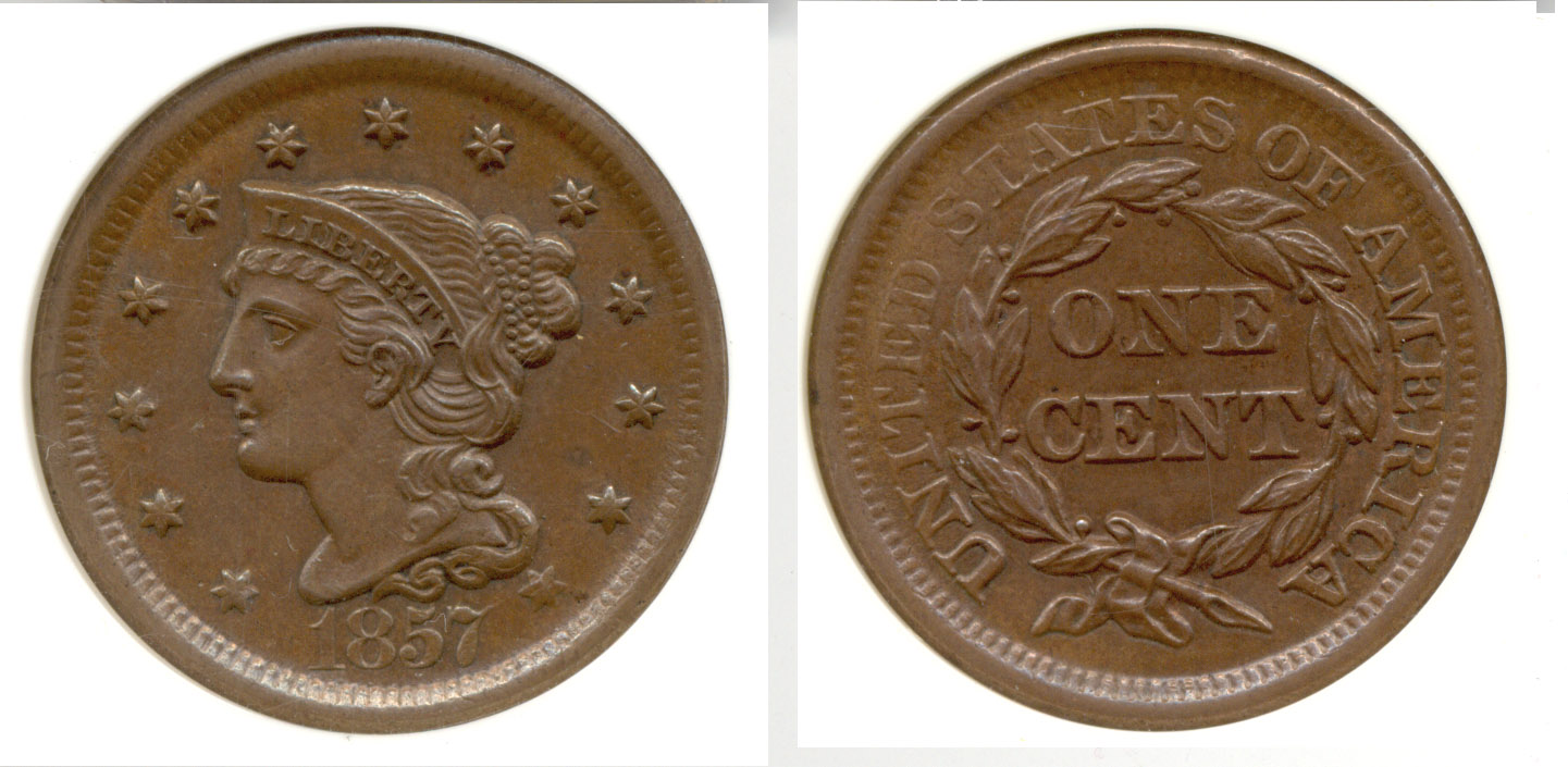 1857 Coronet Large Cent NGC MS-62 Brown