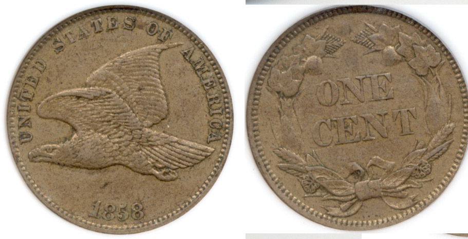 1858 Large Letters Flying Eagle Cent NGC AU-55