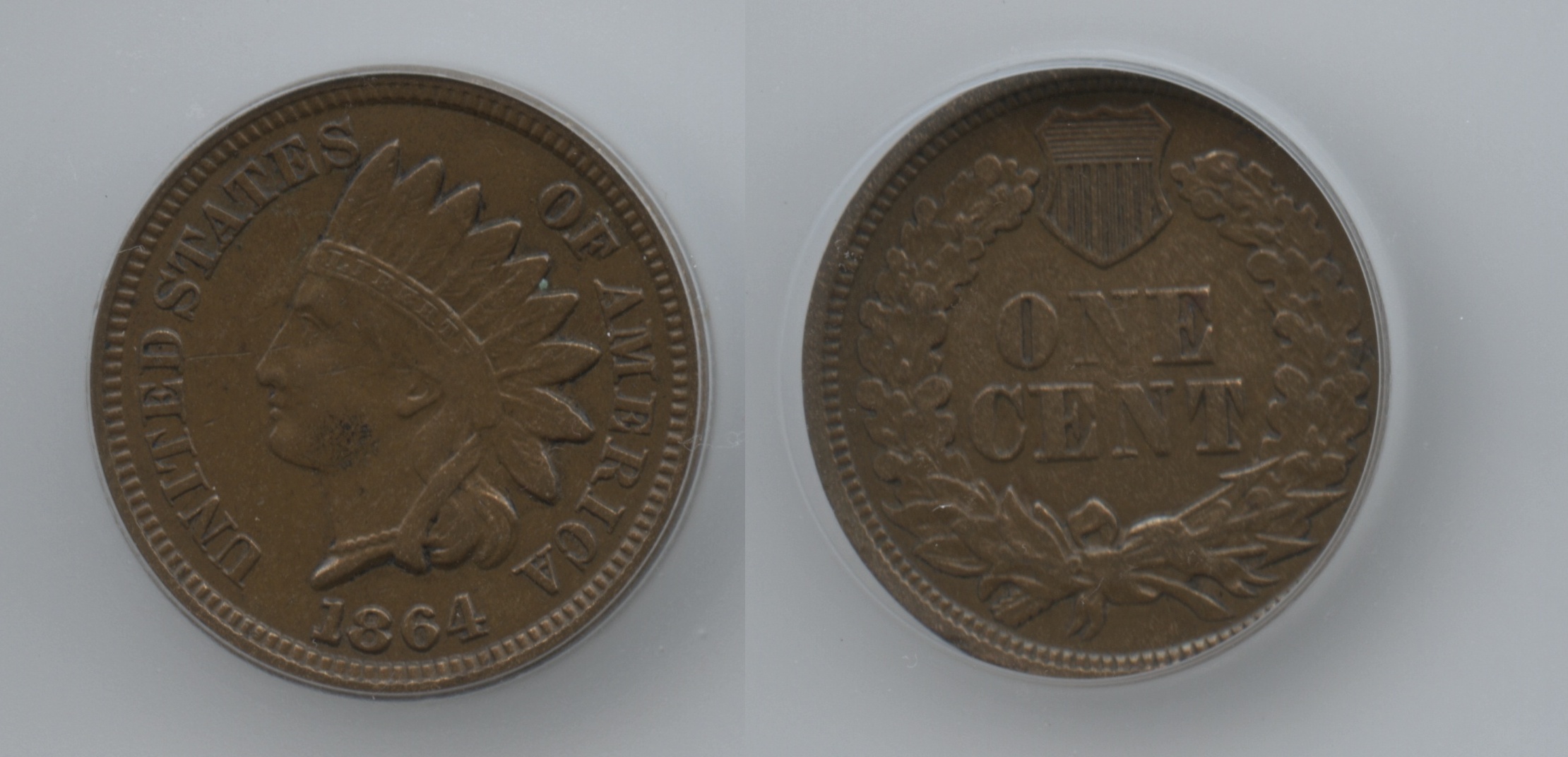 1864 Bronze Indian Head Cent ICG EF-45 Clashed Dies