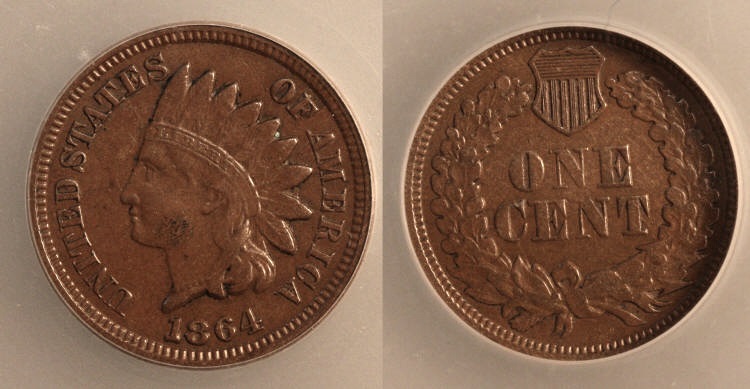 1864 Bronze Indian Head Cent ICG EF-45 Clashed Dies camera small