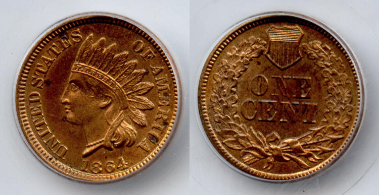 1864 Bronze Indian Head Cent SEGS MS-62 Red Brown small
