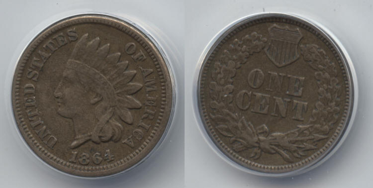 1864 Copper Nickel Indian Head Cent ANACS EF-40 small