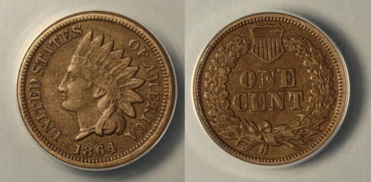 1864 Copper Nickel Indian Head Cent ANACS EF-40 camera small