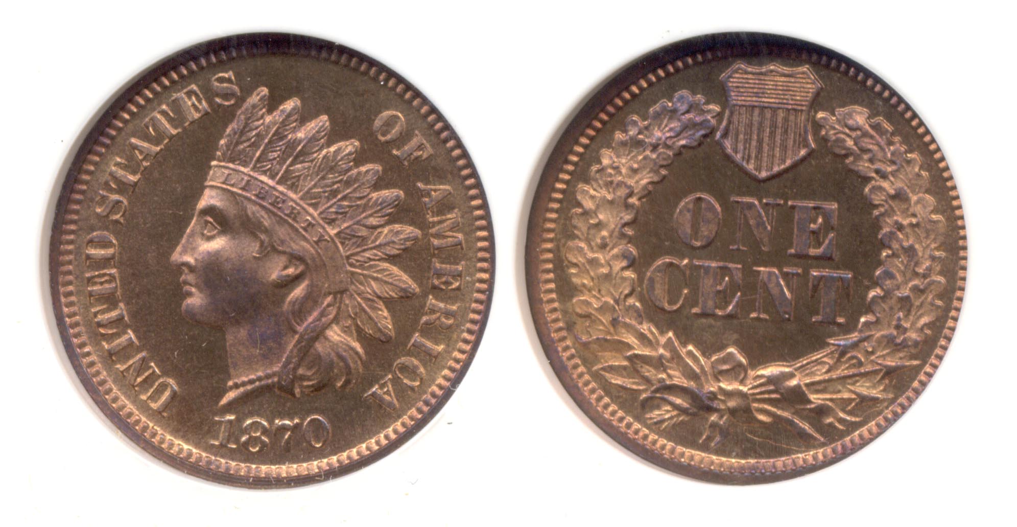 1870 Indian Head Cent NGC Cameo Proof-66 Red Brown