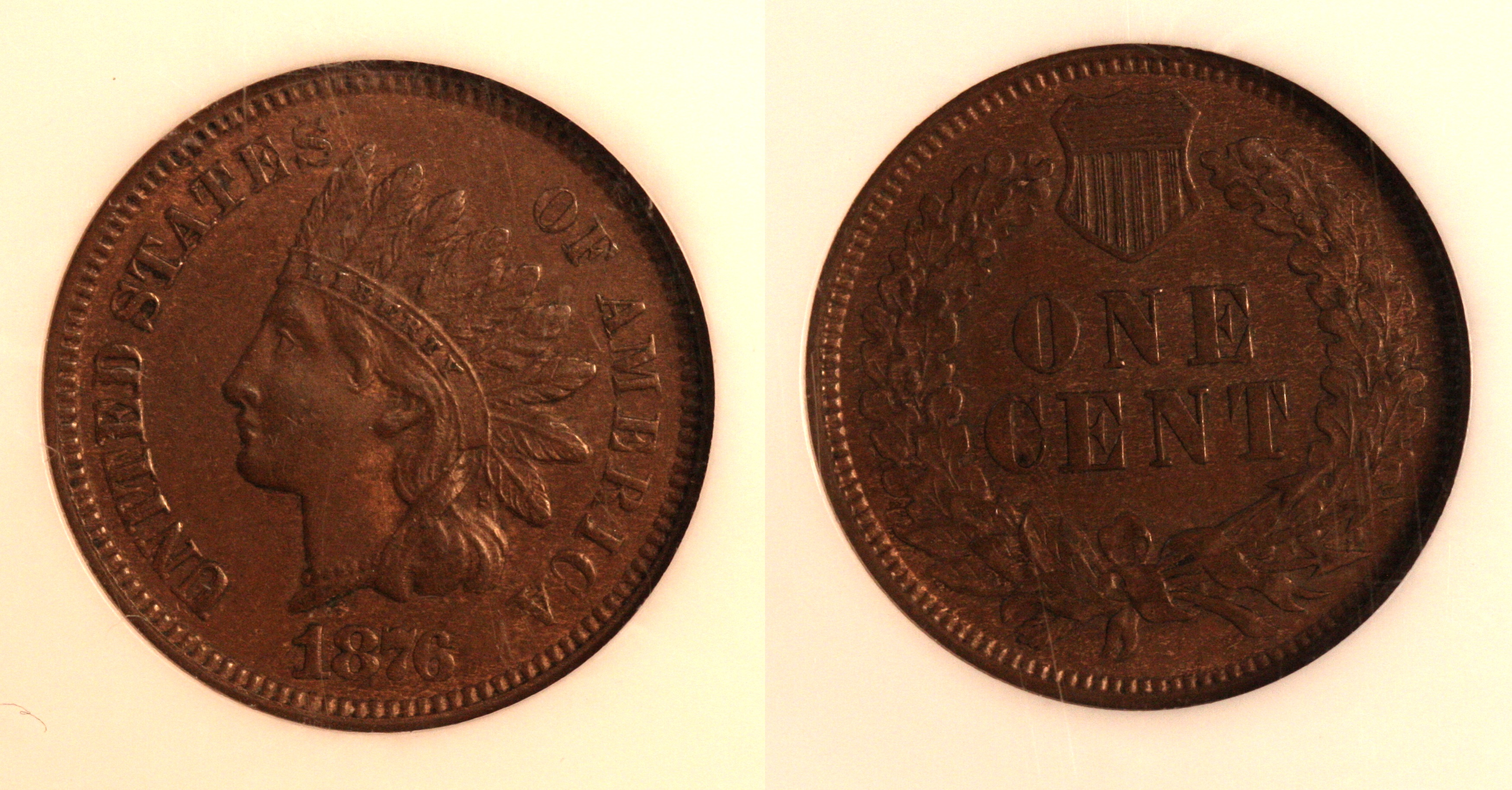 1876 Indian Head Cent NGC MS-63 Brown camera