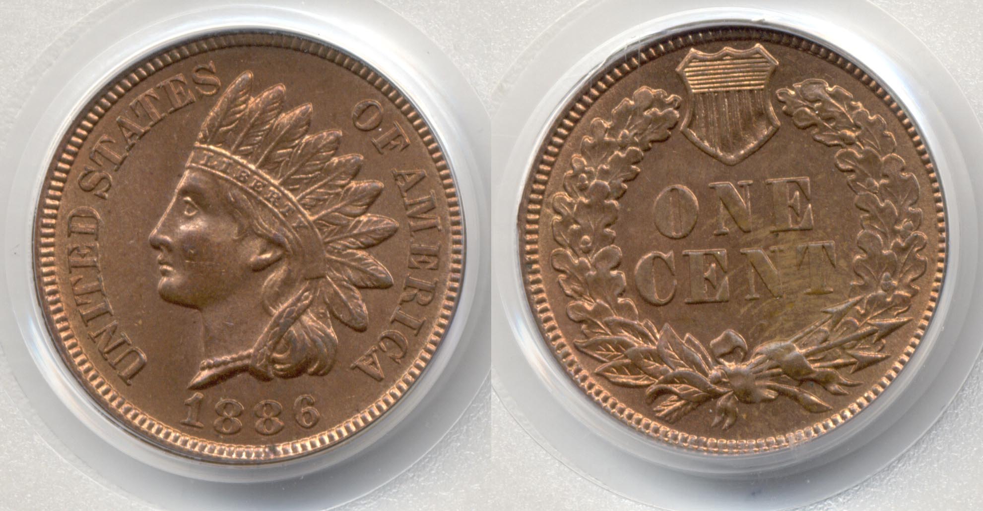 1886 Type 2 Indian Head Cent PCGS MS-64 Red Brown