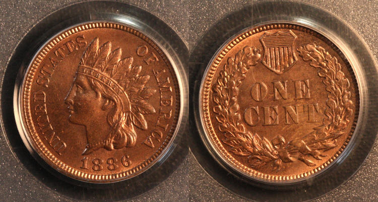 1886 Type 2 Indian Head Cent PCGS MS-64 Red Brown camera small