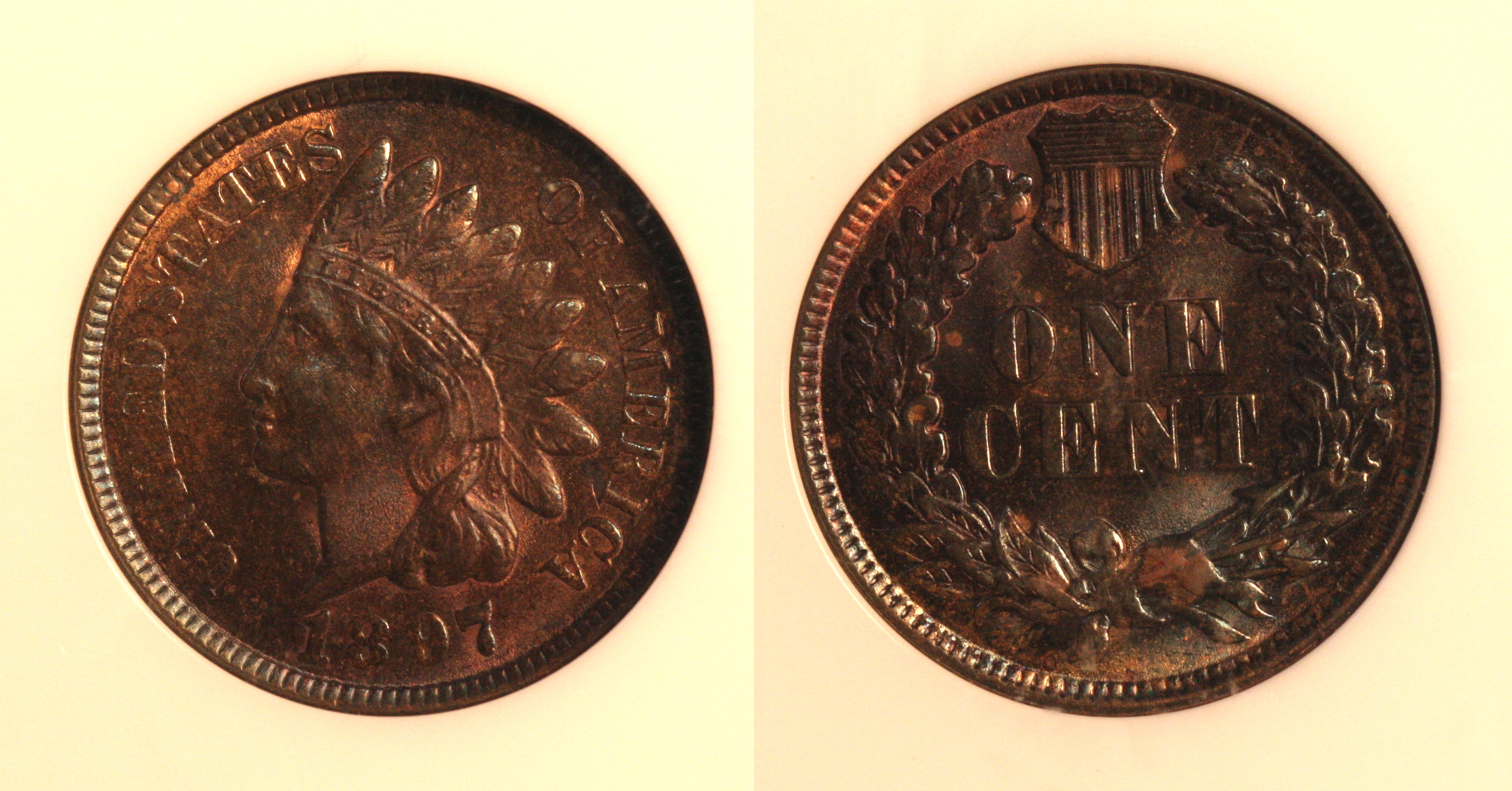 1897 Indian Head Cent PCI MS-65 Brown camera
