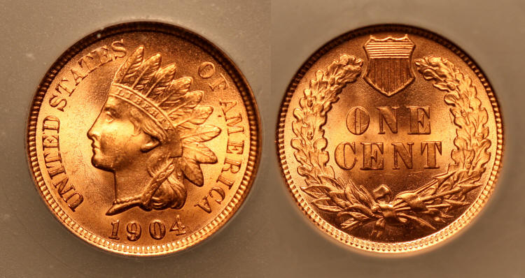 1904 Indian Head Cent ICG MS-65 Red camera small