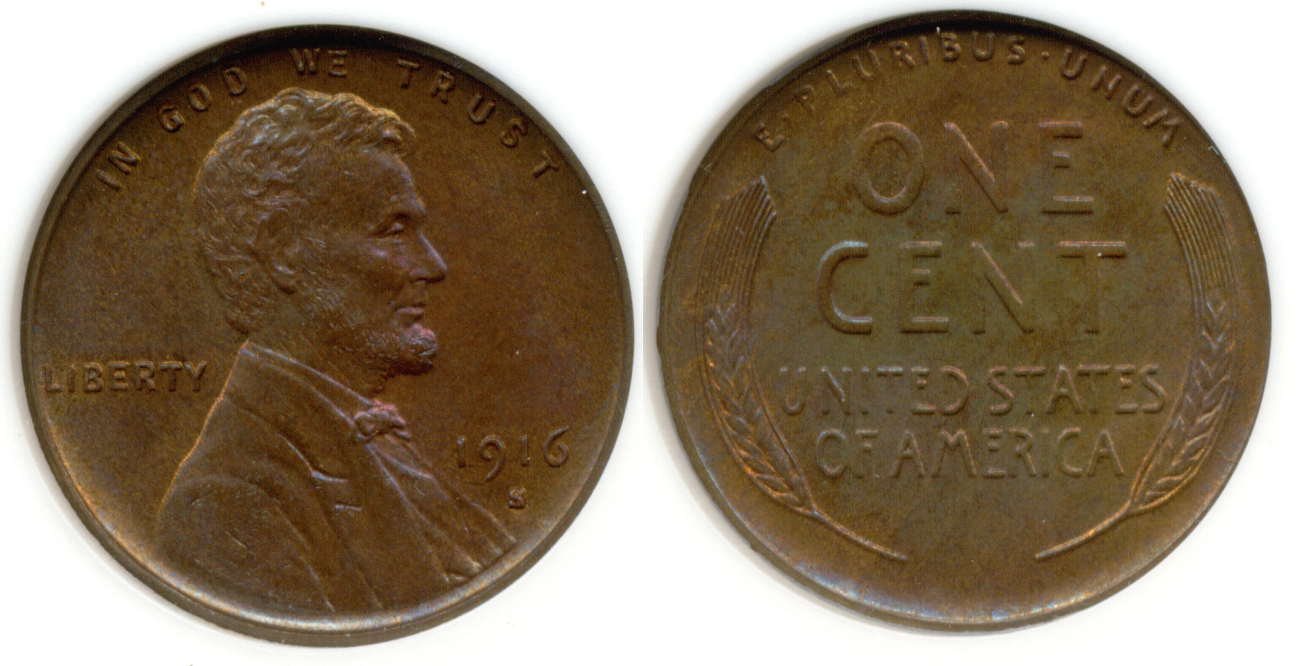 1916-S Lincoln Cent ANACS MS-65 Red and Brown