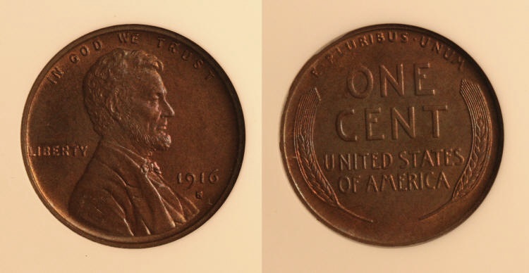 1916-S Lincoln Cent ANACS MS-65 Red and Brown camera small