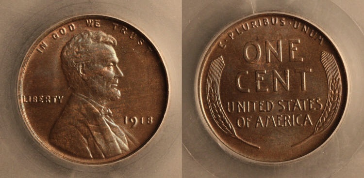 1918 Lincoln Cent SEGS MS-66 Brown camera small