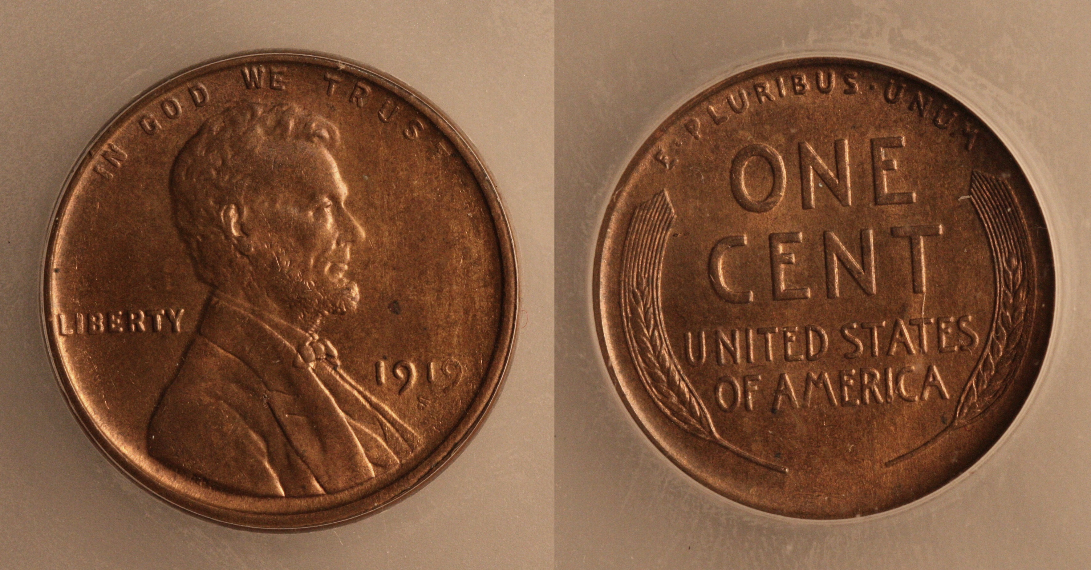 1919-S Lincoln Cent ICG MS-63 RB Red Brown camera