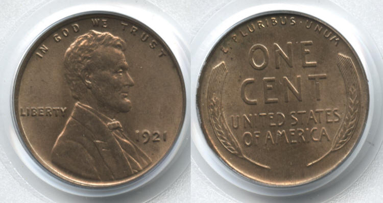 1921 Lincoln Cent PCGS MS-64 Red small