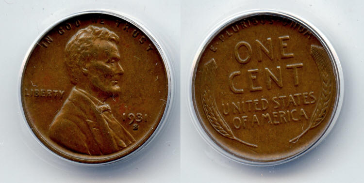 1931-S Lincoln Cent ANACS EF-40 small