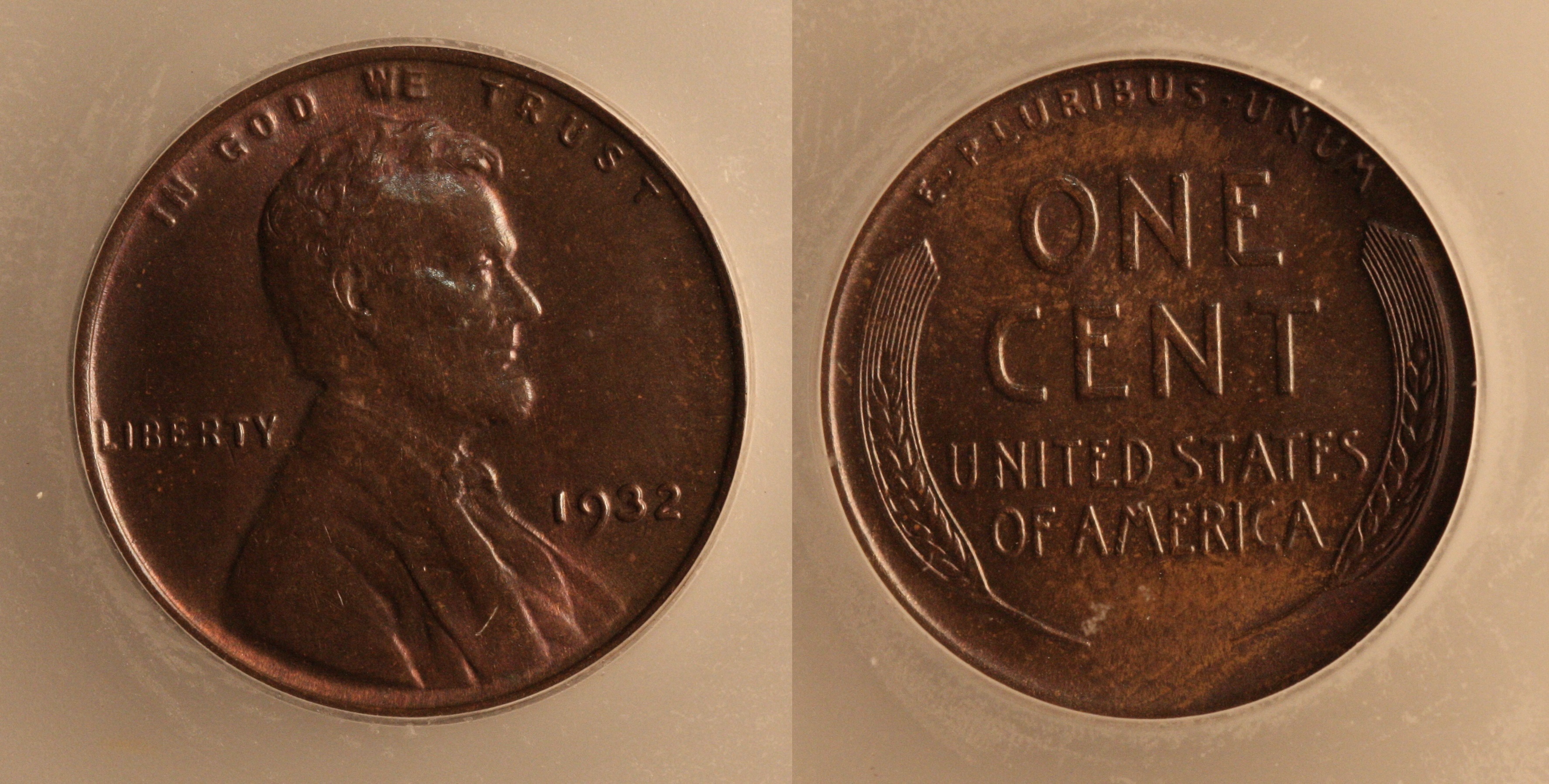 1932 Lincoln Cent ICG MS-65 Brown camera