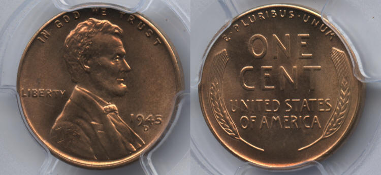 1945-D Lincoln Cent PCGS MS-66 Red small