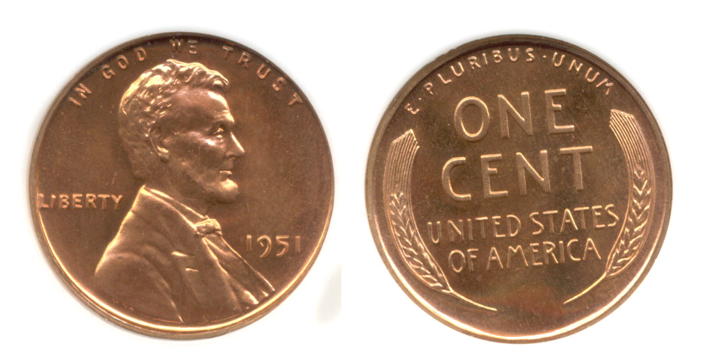 1951 Lincoln Cent NGC Proof-67 Red