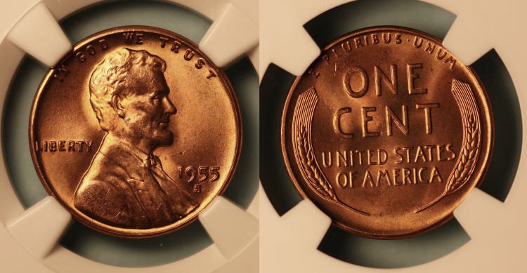 1955-S Lincoln Cent NGC MS-66 Red #b camera small