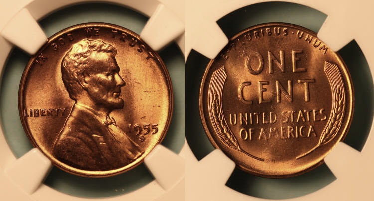1955-S Lincoln Cent NGC MS-66 Red #i camera small