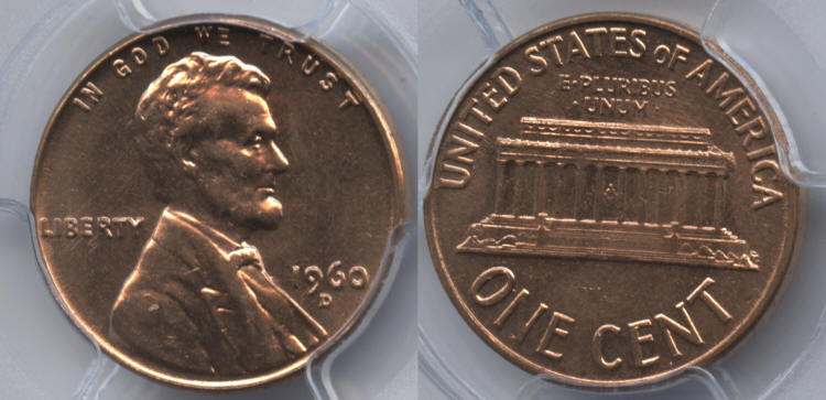 1960-D Small Date Lincoln Cent PCGS MS-63 Red small