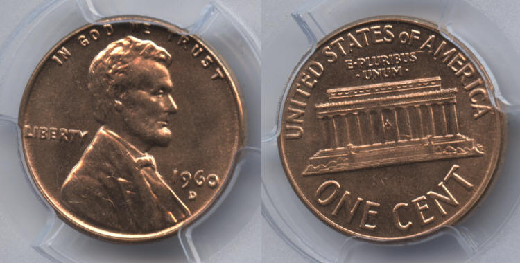 1960-D Small Date Lincoln Cent PCGS MS-63 Red #l small
