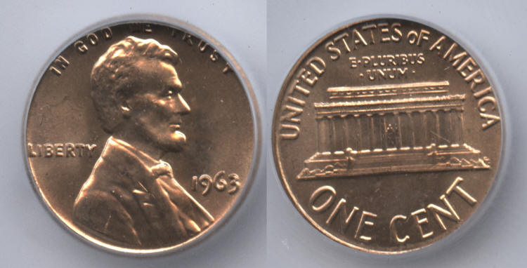 1963 Lincoln Cent ICG MS-67 Red small