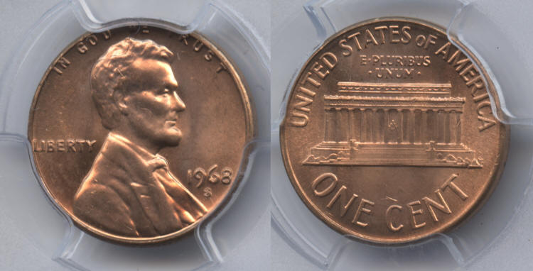 1968-S Lincoln Cent PCGS MS-65 Red #a small