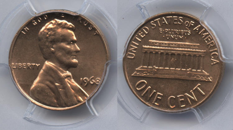 1968 Lincoln Cent PCGS MS-64 Red #e small