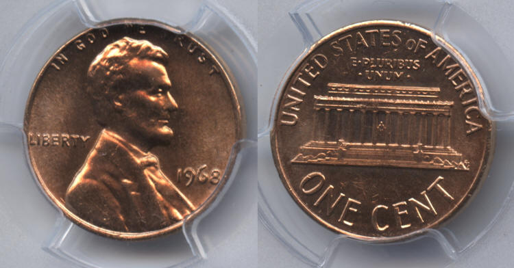 1968 Lincoln Cent PCGS MS-65 Red #b small
