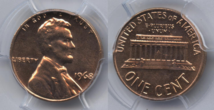 1968 Lincoln Cent PCGS MS-65 Red #i small