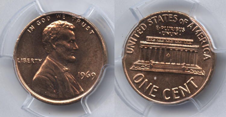 1969 Lincoln Cent PCGS MS-65 Red small
