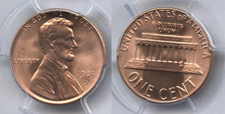 1985-D Lincoln Cent PCGS MS-66 Red small