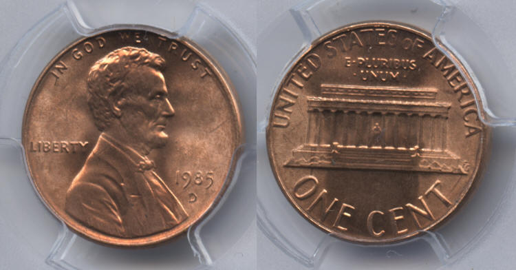 1985-D Lincoln Cent PCGS MS-67 Red small