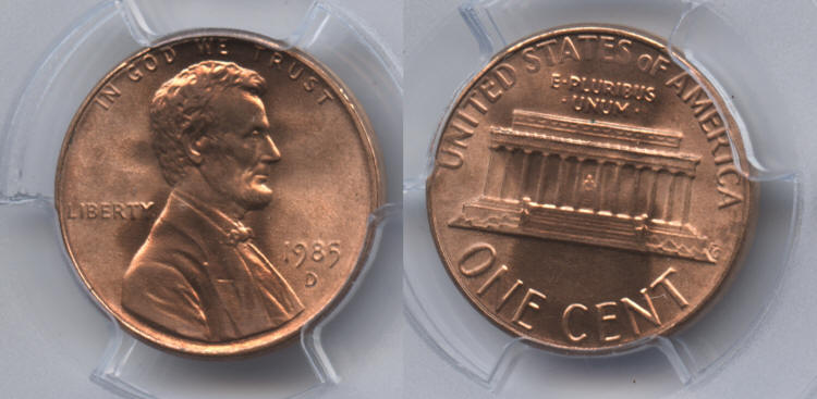 1985-D Lincoln Cent PCGS MS-67 Red #b small