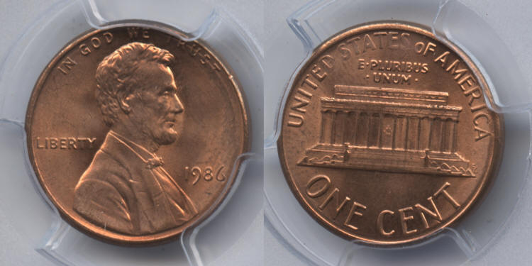 1986 Lincoln Cent PCGS MS-66 Red #b small
