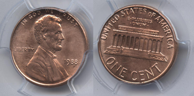 1988 Lincoln Cent PCGS MS-66 Red small