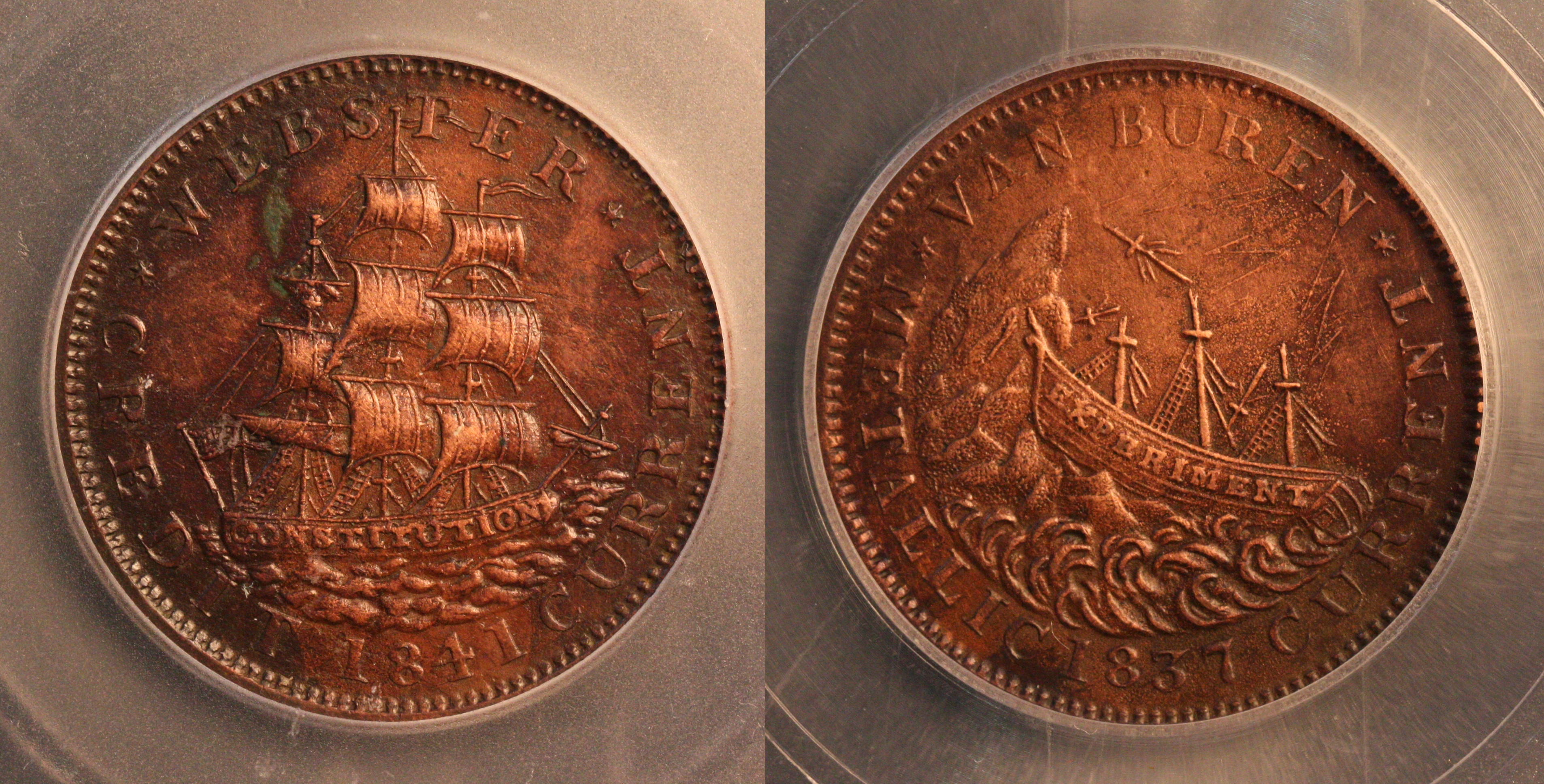 1841 HT-20 Hard Times Token ICG AU-55 Corroded camera