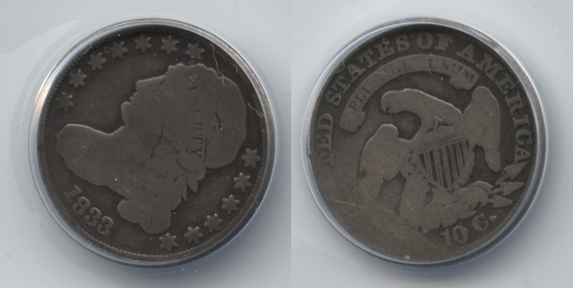 1833 Capped Bust Dime ANACS Good-6 Scratched