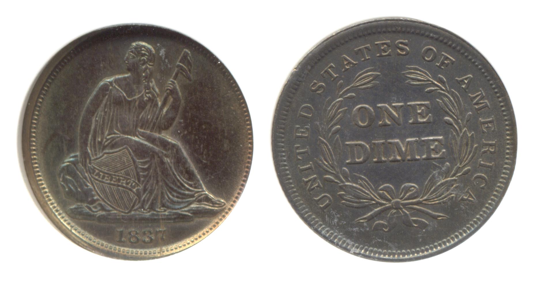 1837 No Stars Seated Liberty Dime PCI MS-64