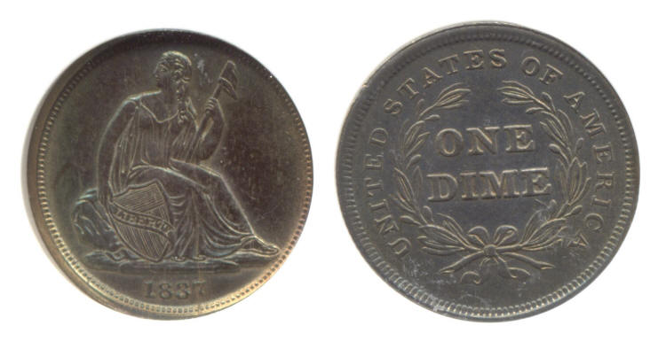 1837 No Stars Seated Liberty Dime PCI MS-64 small