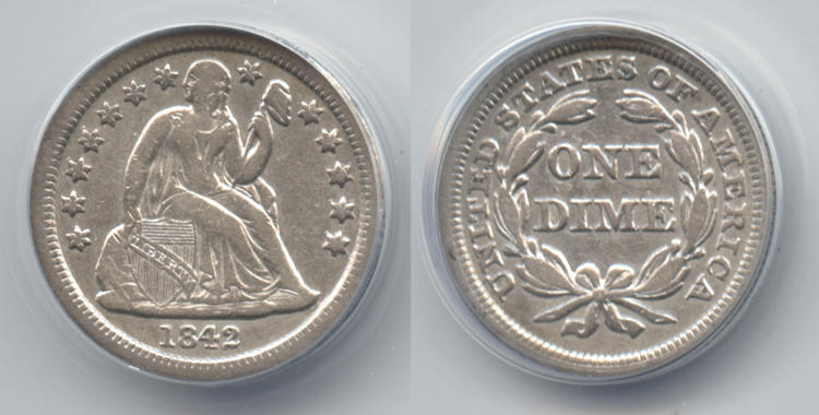 1842 Seated Liberty Dime ANACS VF-30 small