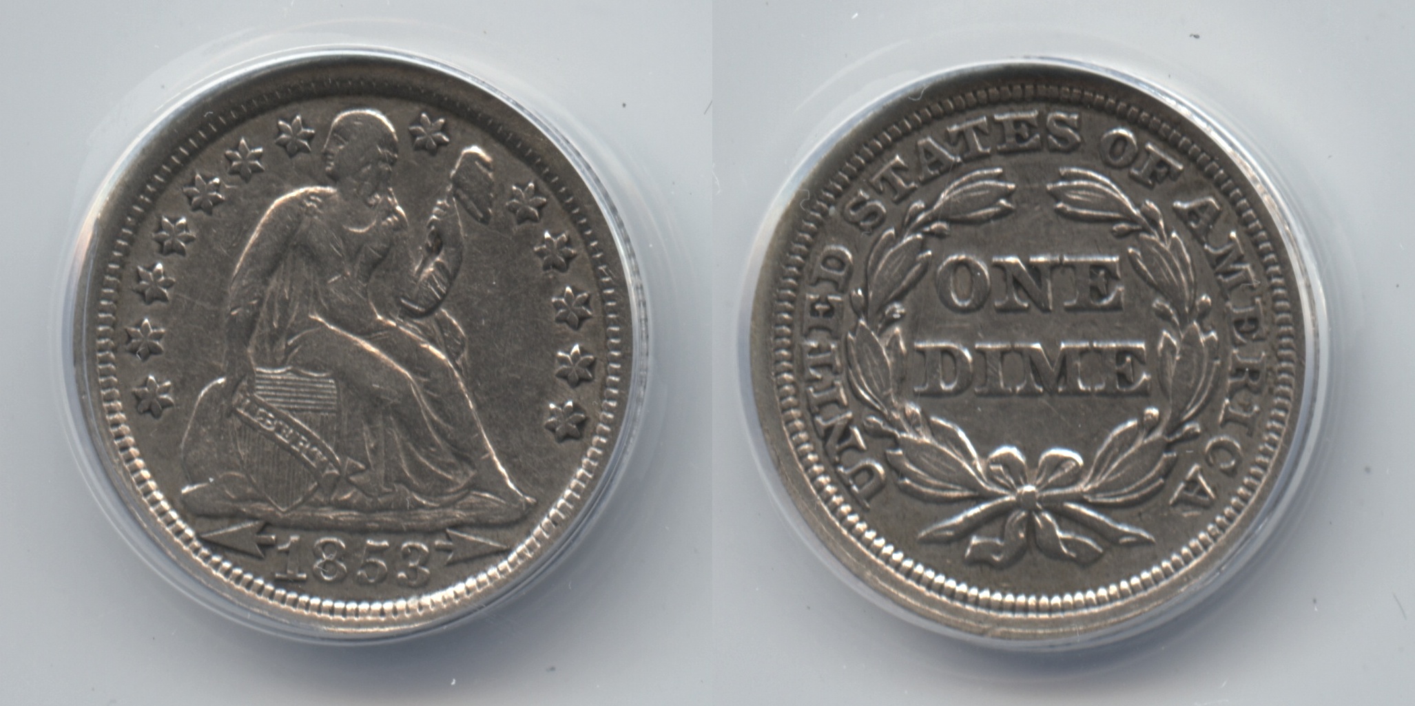 1853 Seated Liberty Dime ANACS EF-40 Cleaned