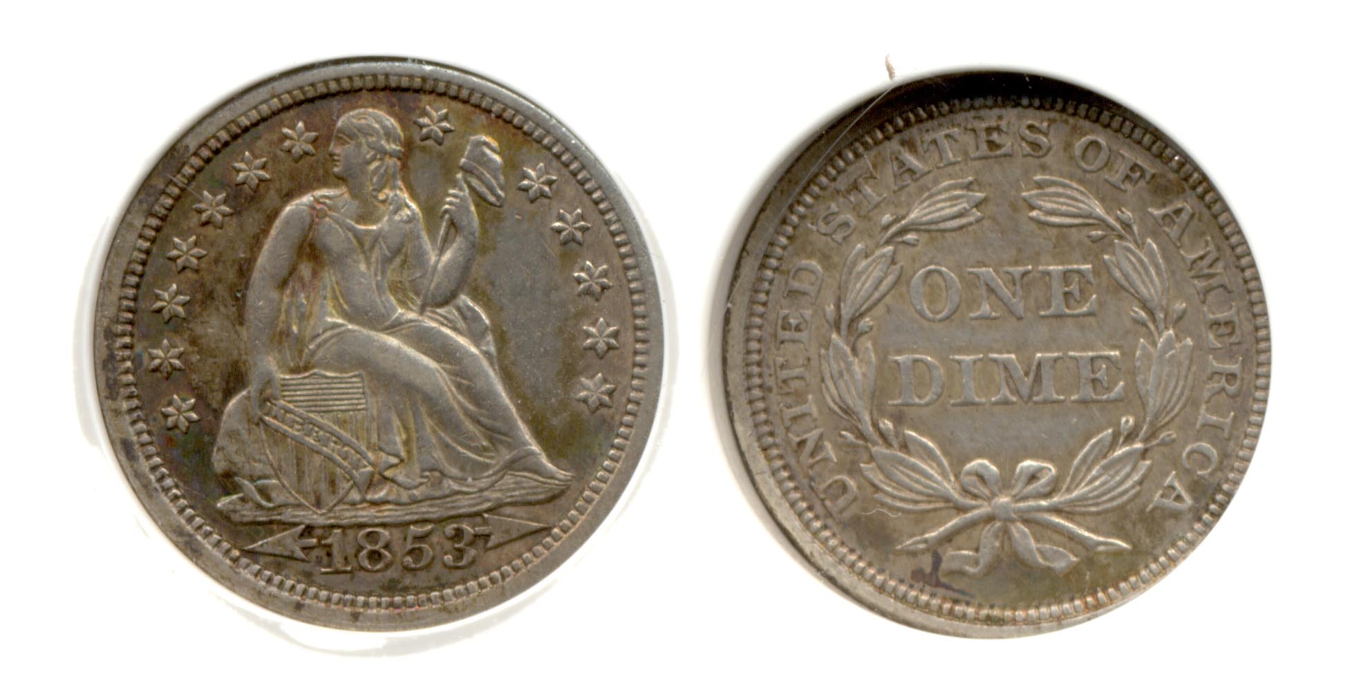 1853 Seated Liberty Dime PCI AU-50