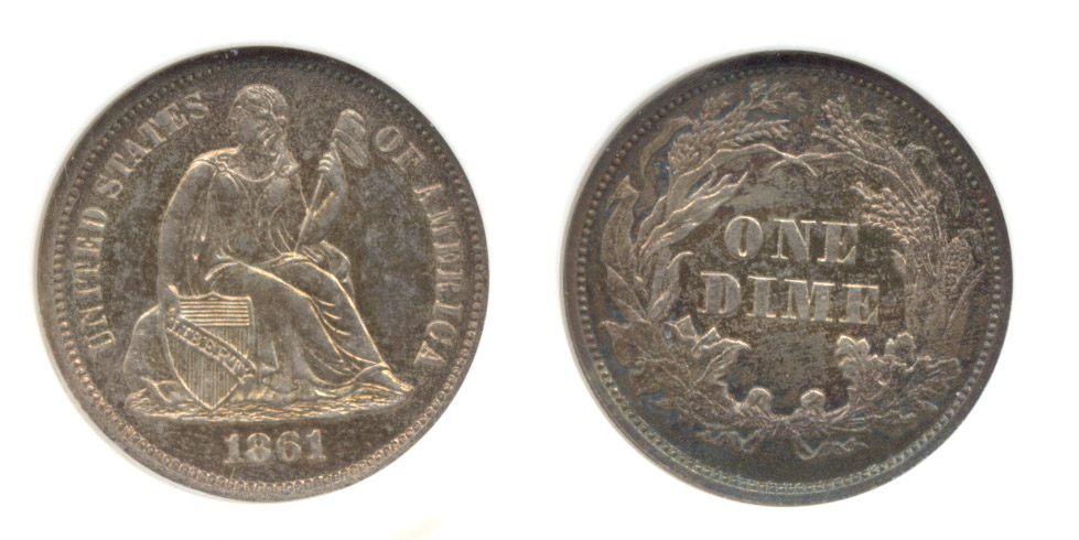 1861 Seated Liberty Dime in NGC Proof-64