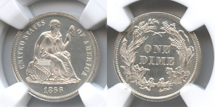 1866 Seated Liberty Dime NGC Proof-65 Cameo small