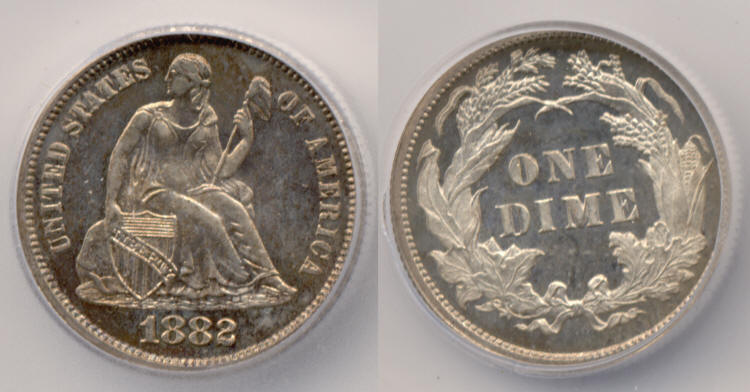 1882 Seated Liberty Dime ICG Proof-65 Cameo small